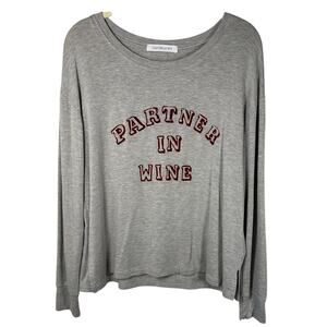 Daydreamer Gray "Partner In Wine" Graphic Long Sleeve Top Women's Medium